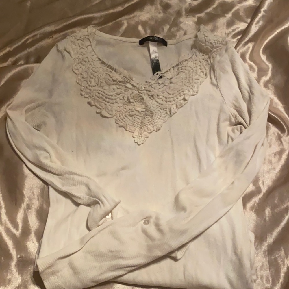 White Longsleeve Top with Lace Panel